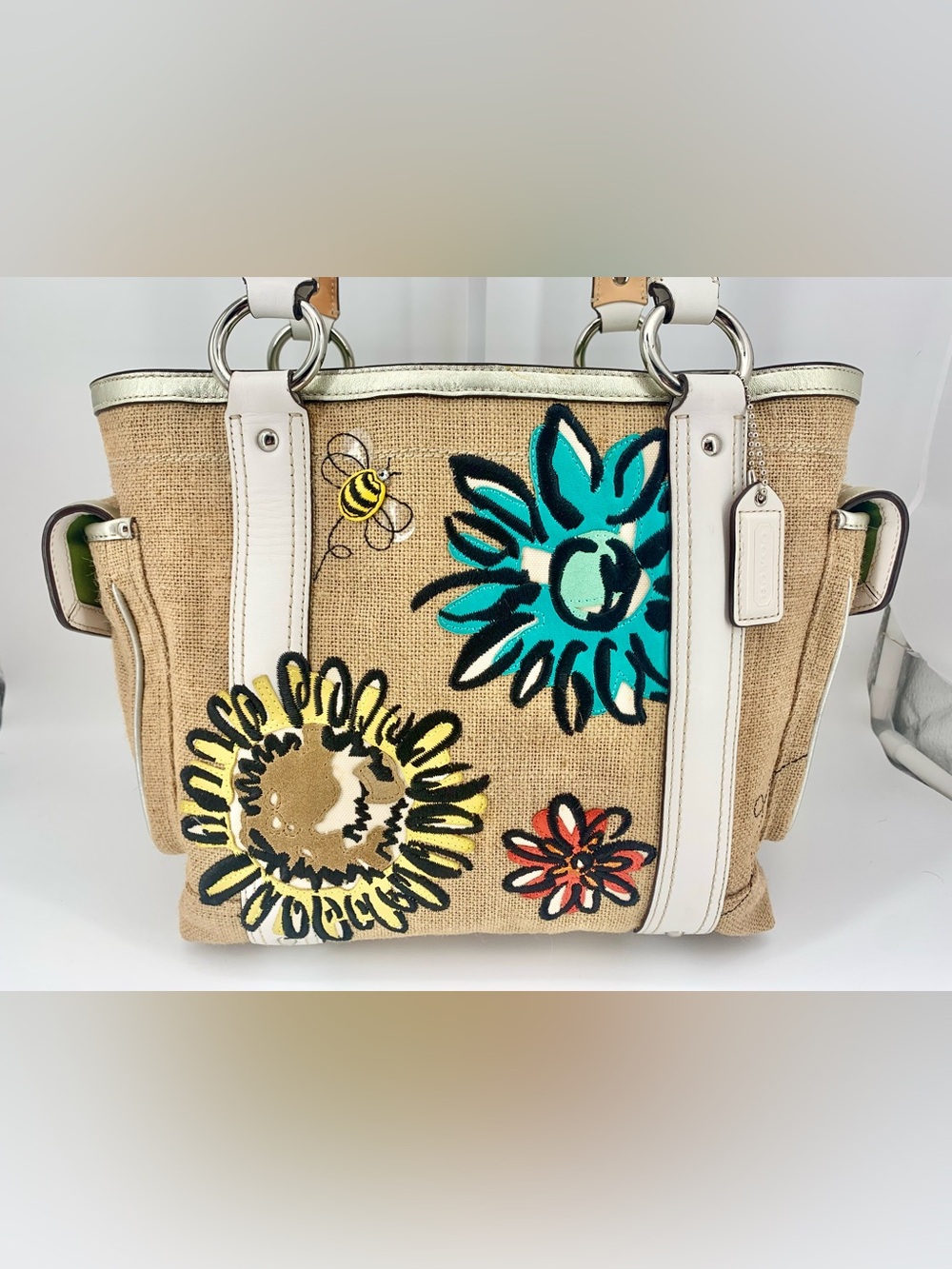 Coach Vintage Limited Edition Raffia Bumble Bee Shoulder Tote Bag - Picture 3 of 11